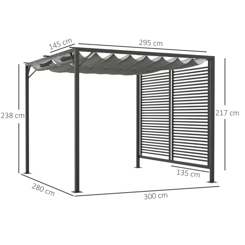 Image of a 3x2.8m Garden Pergola With Retractable Fabric Roof, Grey