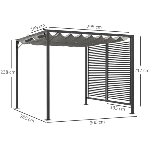 Image of a 3x2.8m Garden Pergola With Retractable Fabric Roof, Grey