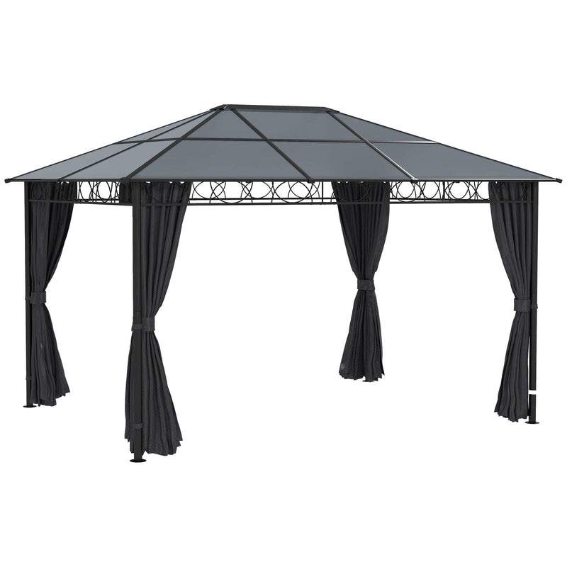 Image of an Outsunny 3x4m Polycarbonate Hardtop Gazebo With Curtains, Grey