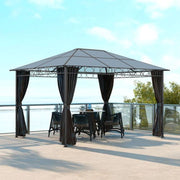 Image of an Outsunny 3x4m Polycarbonate Hardtop Gazebo With Curtains, Grey