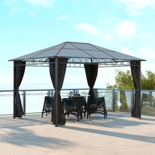 Image of an Outsunny 3x4m Polycarbonate Hardtop Gazebo With Curtains, Grey