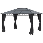 Image of an Outsunny 3x4m Polycarbonate Hardtop Gazebo With Curtains, Grey