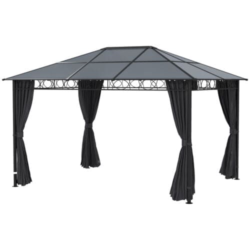 Image of an Outsunny 3x4m Polycarbonate Hardtop Gazebo With Curtains, Grey