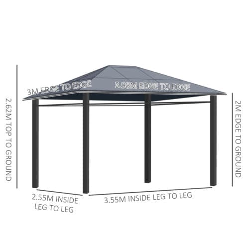 Image of an Outsunny 3x4m Polycarbonate Hardtop Gazebo With Curtains, Grey