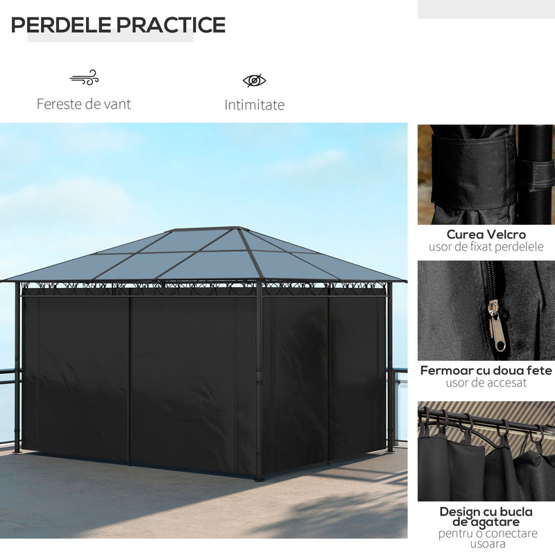 Image of an Outsunny 3x4m Polycarbonate Hardtop Gazebo With Curtains, Grey