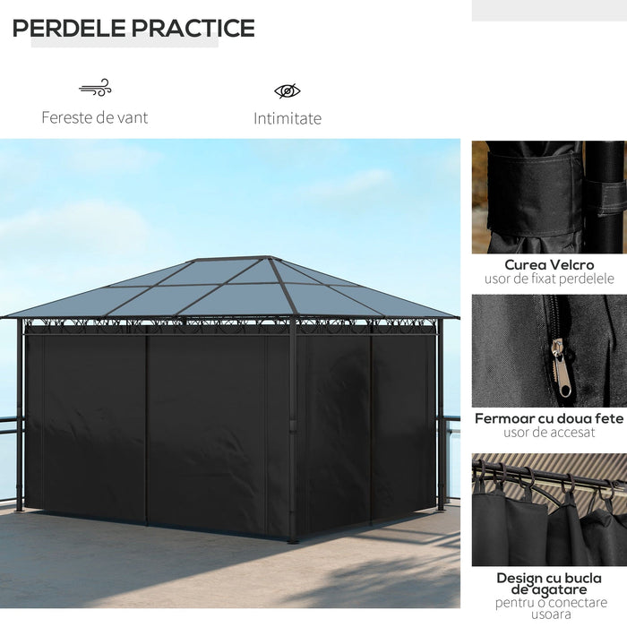Image of an Outsunny 3x4m Polycarbonate Hardtop Gazebo With Curtains, Grey