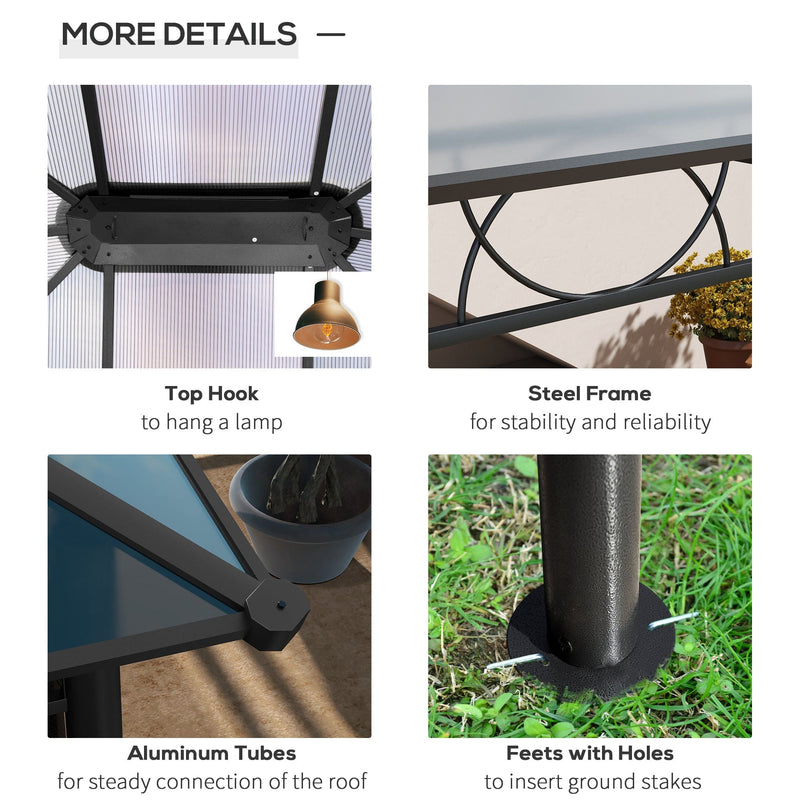 Image of an Outsunny 3x4m Polycarbonate Hardtop Gazebo With Curtains, Grey