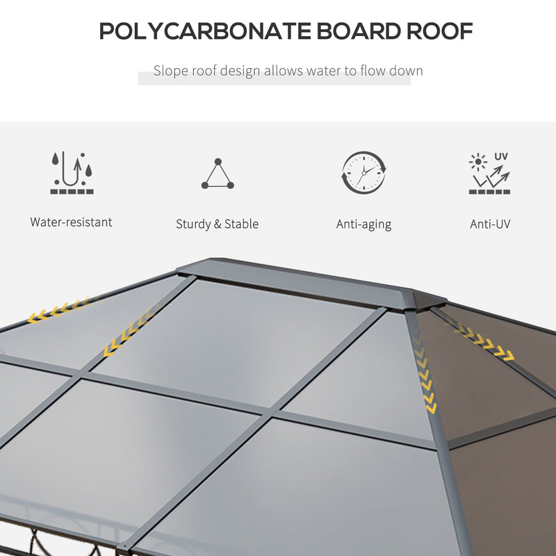 Image of an Outsunny 3x4m Polycarbonate Hardtop Gazebo With Curtains, Grey