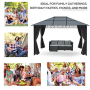 Image of an Outsunny 3x4m Polycarbonate Hardtop Gazebo With Curtains, Grey