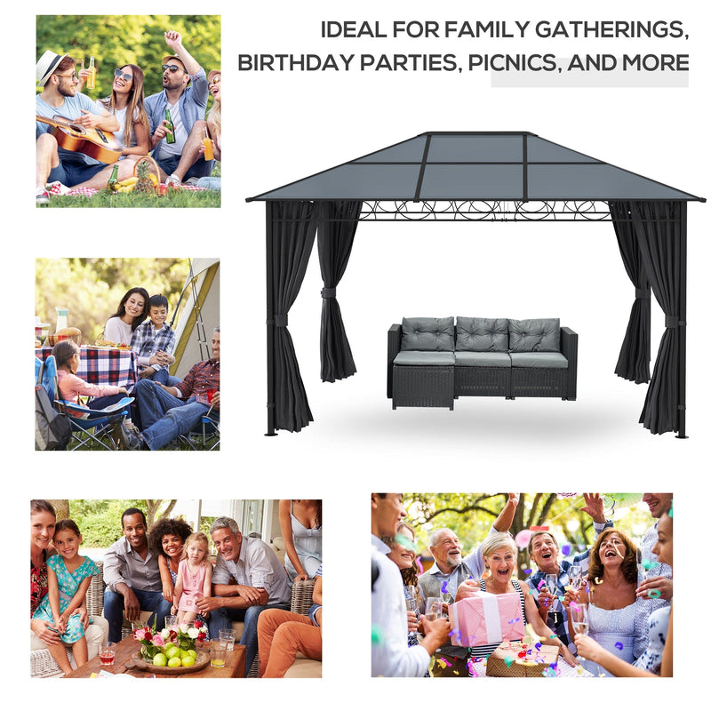 Image of an Outsunny 3x4m Polycarbonate Hardtop Gazebo With Curtains, Grey