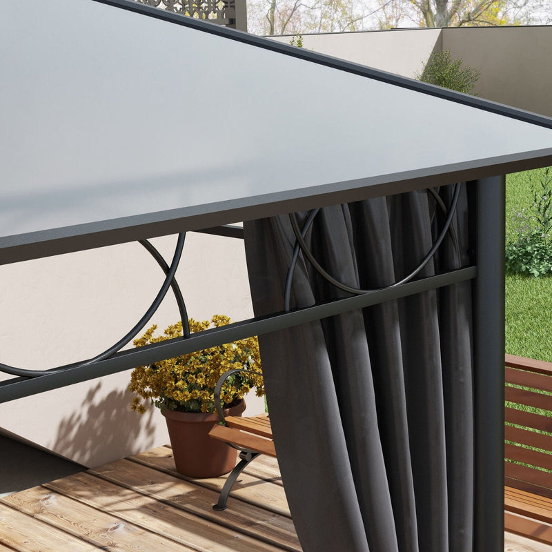 Image of an Outsunny 3x4m Polycarbonate Hardtop Gazebo With Curtains, Grey