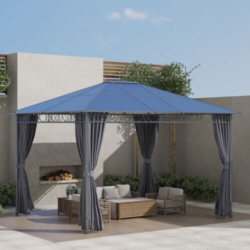 An image of an Outsunny 3.6 x 3m Gazebo With Plastic Roof and Side Curtains, Grey