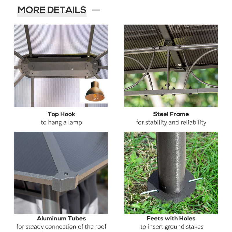 An image of an Outsunny 3.6 x 3m Gazebo With Plastic Roof and Side Curtains, Grey