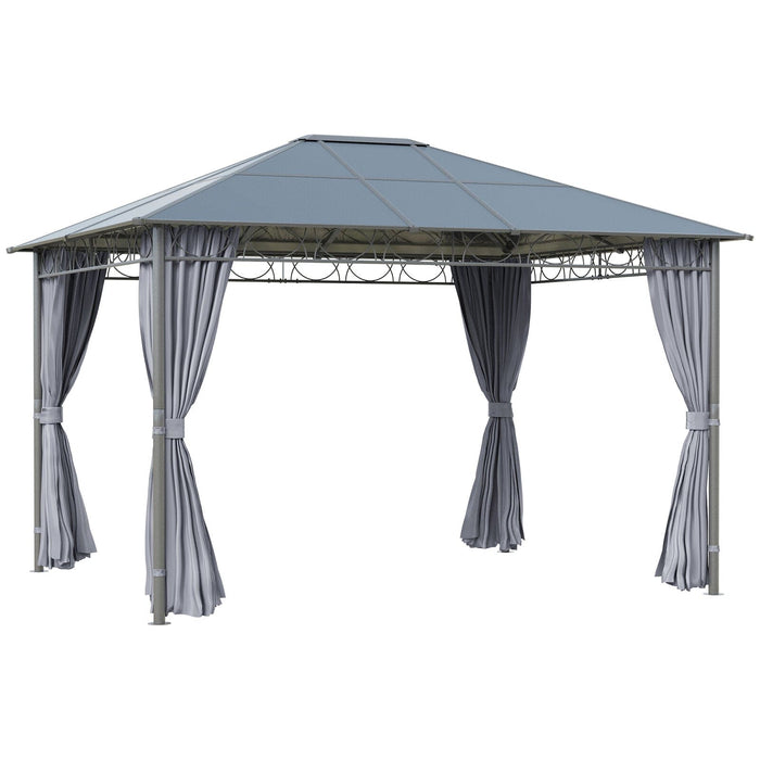 An image of an Outsunny 3.6 x 3m Gazebo With Plastic Roof and Side Curtains, Grey