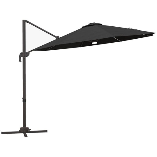 Image of a dark grey banana parasol with solar powered LED lights