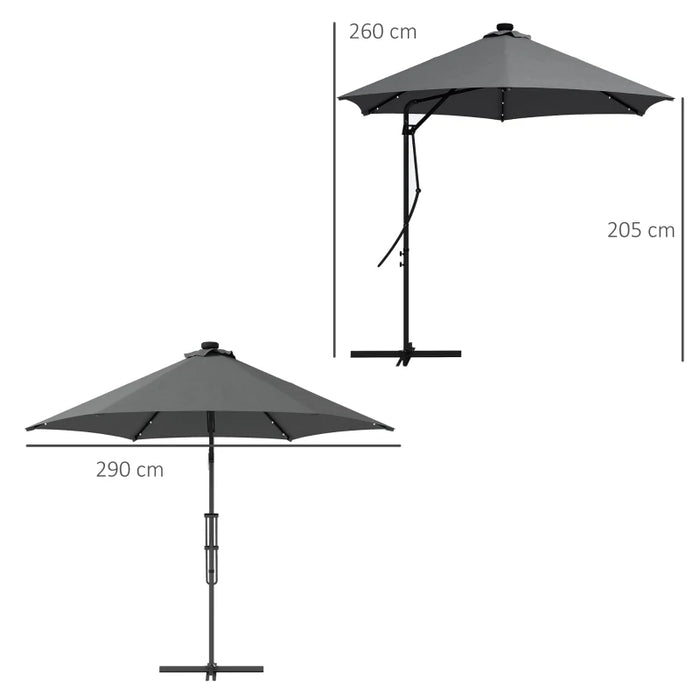 Image of a grey banana parasol with led lights