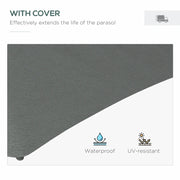 Image of a grey banana parasol with led lights