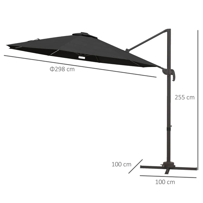 Image of a dark grey banana parasol with solar powered LED lights