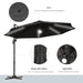 Image of a dark grey banana parasol with solar powered LED lights