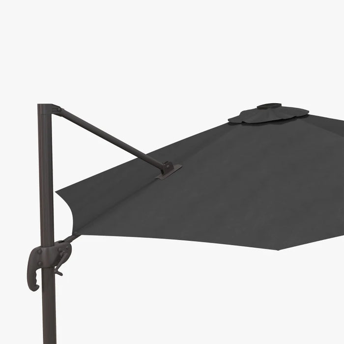 Image of a dark grey banana parasol with solar powered LED lights