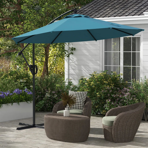 Image of a blue cantilever parasol