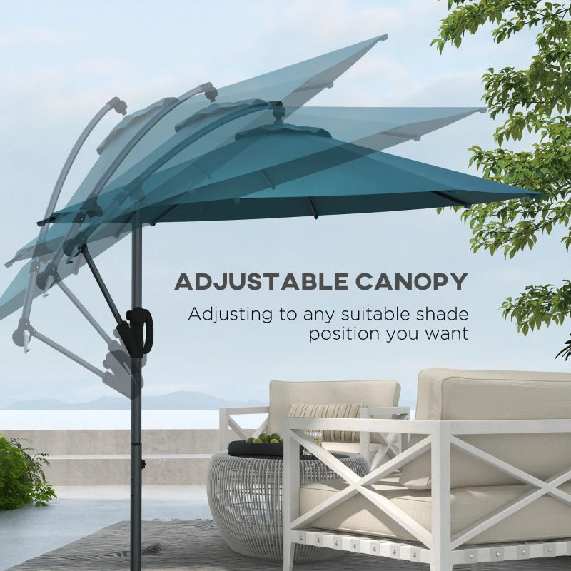 Image of a teal hanging umbrella