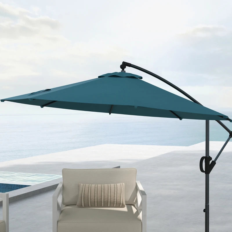 Image of a blue cantilever parasol