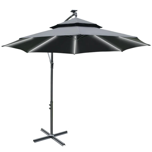 Image of a Stylish Black Outsunny 3m Cantilever Parasol With Solar Powered Lights