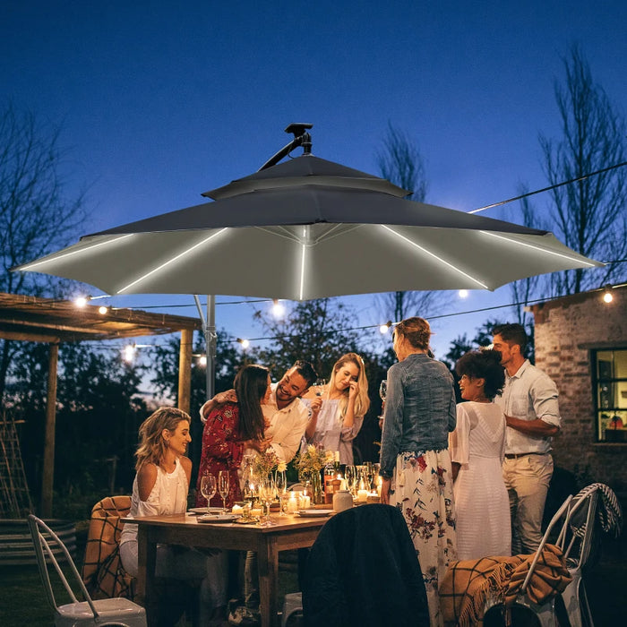 3m Cantilever Parasol With Solar Lights, Double Roof