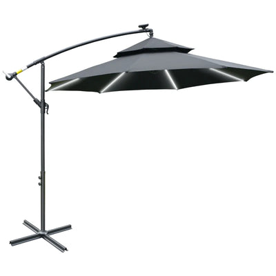 3m Cantilever Parasol With Solar Lights, Double Roof Outsunny