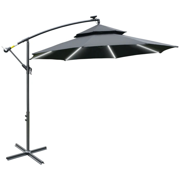 3m Cantilever Parasol With Solar Lights, Double Roof