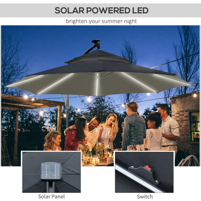 Black 3m Cantilever Parasol With Solar Powered Lights