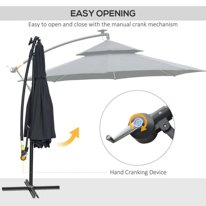 Black 3m Cantilever Parasol With Solar Powered Lights