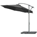 Image of a black cantilever parasol with a weighted base