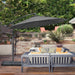 Image of a black cantilever parasol with a weighted base