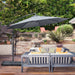 Image of a grey cantilever parasol with a weighted base