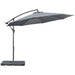 Image of a grey cantilever parasol with a weighted base