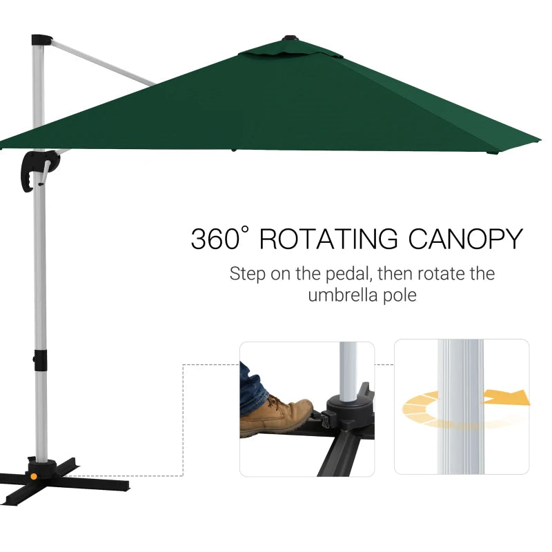Image of a 3m Dark Green Large Premium Square Cantilever Parasol