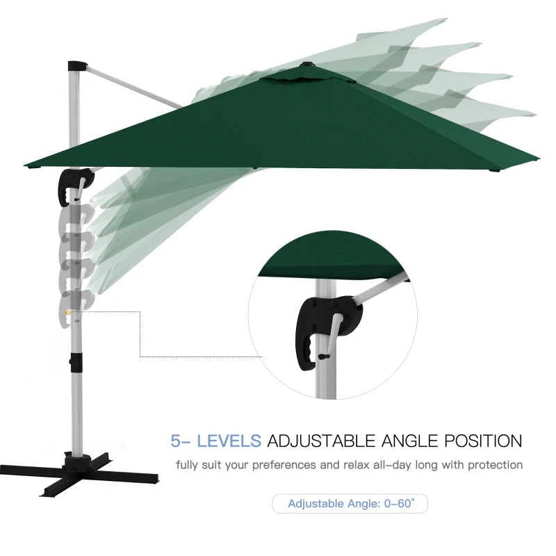 Image of a 3m Dark Green Large Premium Square Cantilever Parasol
