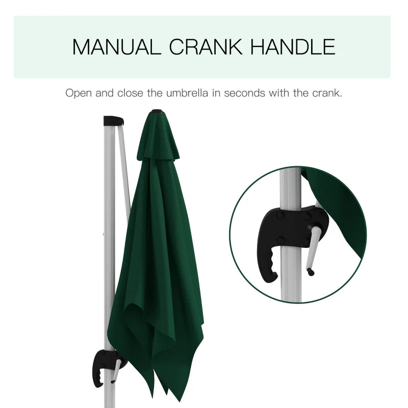 Image of a 3m Dark Green Large Premium Square Cantilever Parasol