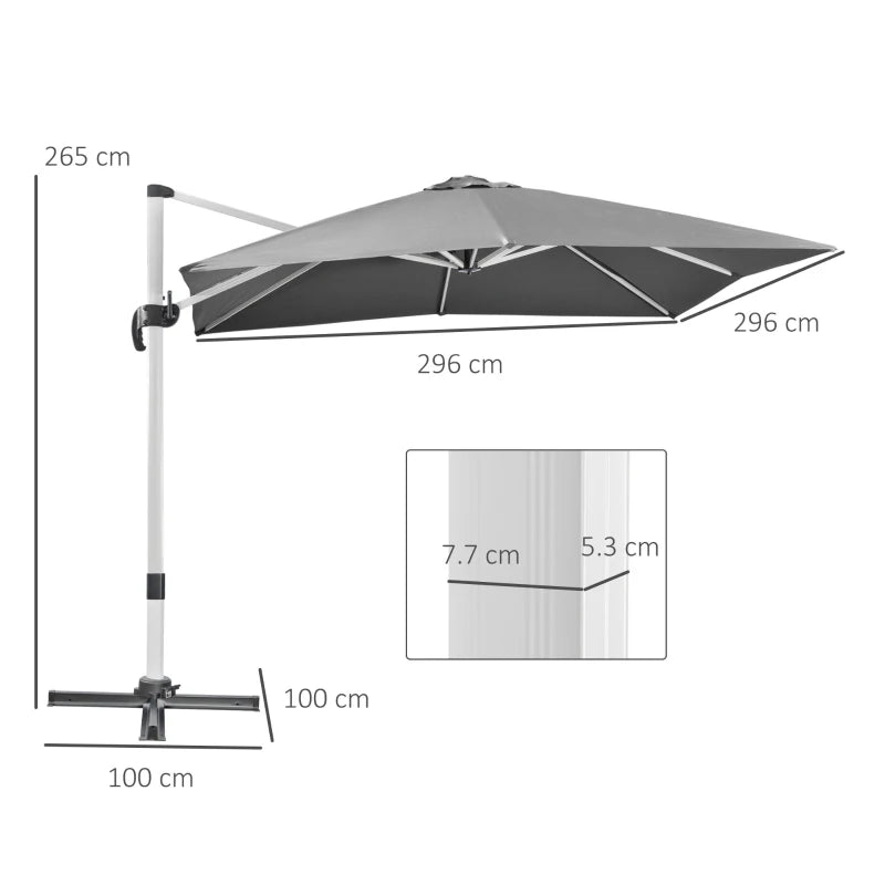 Image of a 3m Grey Large Premium Square Cantilever Parasol