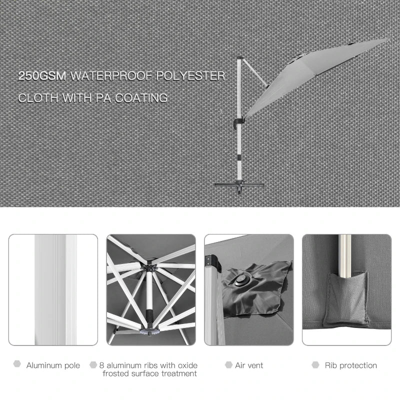Image of a 3m Grey Large Premium Square Cantilever Parasol