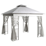 Image of an Outsunny 3m x 3m Metal Gazebo With Mesh Curtains, Light Grey