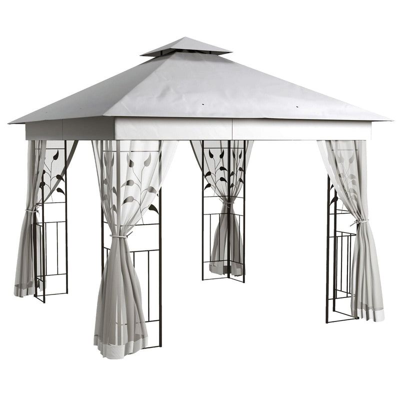 Image of an Outsunny 3m x 3m Metal Gazebo With Mesh Curtains, Light Grey
