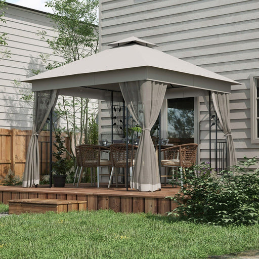 Image of an Outsunny 3m x 3m Metal Gazebo With Mesh Curtains, Light Grey