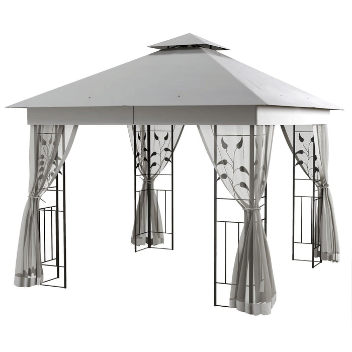 Image of an Outsunny 3m x 3m Metal Gazebo With Mesh Curtains, Light Grey