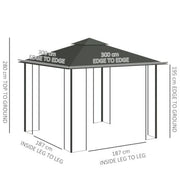 Image of an Outsunny 3m x 3m Metal Gazebo With Mesh Curtains, Light Grey