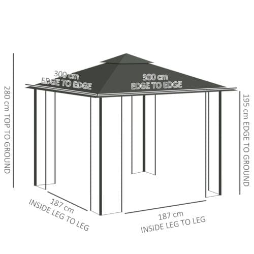 Image of an Outsunny 3m x 3m Metal Gazebo With Mesh Curtains, Light Grey