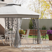 Image of an Outsunny 3m x 3m Metal Gazebo With Mesh Curtains, Light Grey