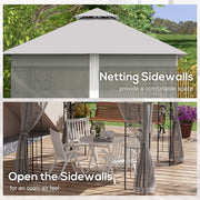 Image of an Outsunny 3m x 3m Metal Gazebo With Mesh Curtains, Light Grey